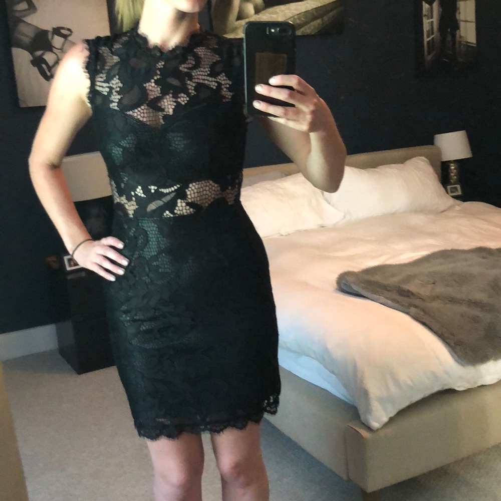 Sexy black cutout dress with lace overlay